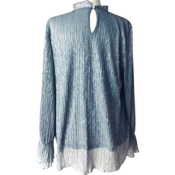 ✨ Alfani Metallic Ruffle-Neck Blouse – Silver, Size Large, Excellent - Picture 6 of 7